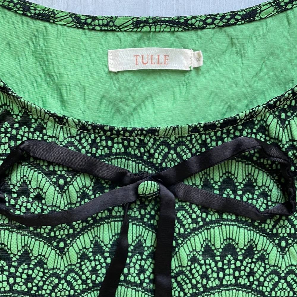 S Tulle Sleeveless Dress - green/black with front bow detail - Picture 3 of 12